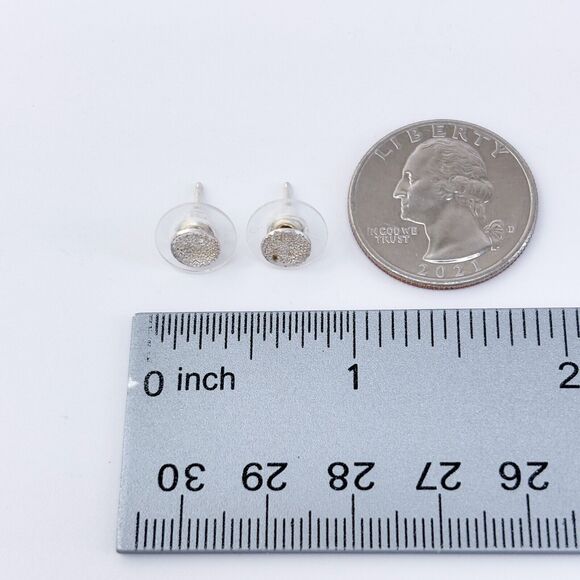 Vintage Sterling Silver 925 Textured Concave Round Stud Earrings - Picture 6 of 6